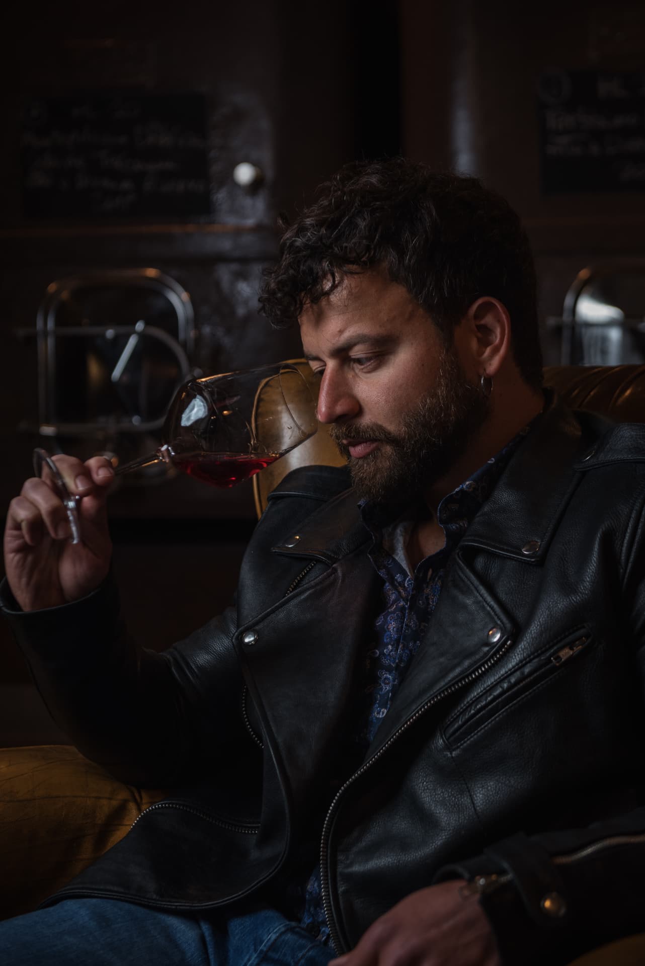 Andrea Quaglia tasting wine in the Bossanova cellar